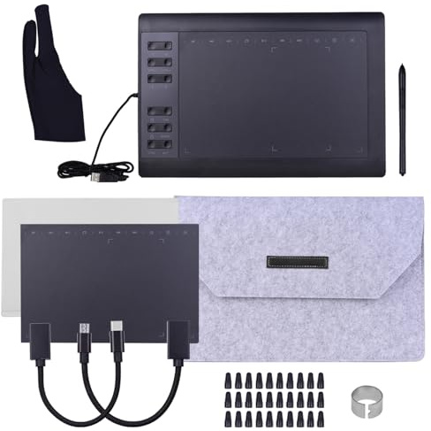 Drawing Tablet, Graphics Tablet Graphics Drawing Pad (10x6 inch) for Art Painting, Animation Design, Editing Images Or Handwriting Input (Package 4)