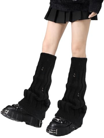 XEPST Knitted Harajuku Leg Warmers Kawaii Leg Warmers Lolita Leg Warmer Socks Gothic Leg Cover Kawaii Boot Socks Winter Ankle Socks for Women Girls, Black