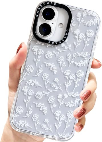 AMART for iPhone 16 Case Clear with Cute White Flower Pattern Design Women Girls Soft TPU Built-in Bumper Shockproof Phone Cover for iPhone 16(6.3 inch)