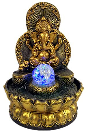 OLSKFUH Fuente Cascada Elefante Dios Ganesha Fuentes de Agua de la Suerte Adornos Buena Fortuna Feng Shui Manualidades Fuente de Escritorio Humidificador de Aire Meditación