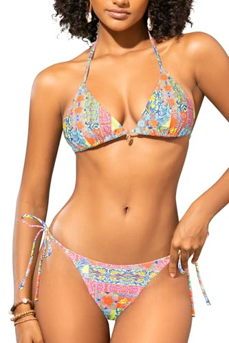 SHEKINI Brasil Deux pièces Maillot de Bain Halter Triangle Bikini Set Side Tie Maillot de Bain pour Femmes