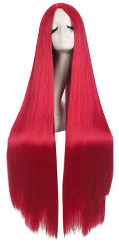 MapofBeauty 40 Zoll/100 cm Schnitzen Lange Cosplay Anime Kostüm Party Perücke (Hell rot)