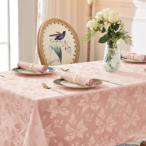 Romanstile kleine Tischdecke Mitteldecke 80x80 cm abwaschbar Rosa Frühling Blumen Damast quadratisch wasserabweisend Tischtuch Tischwäsche für Ostern,Spring,Outdoor,Garten,Balkon,Sommer