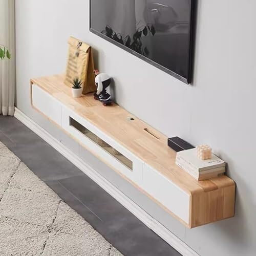 WEISHIDAI Bois Massif Flottant Meuble TV, Montage Mural Meuble TV, Flottant Support TV avec tiroirs, Moderne Médias de Divertissement Centre de Console(120CM/47.2IN)