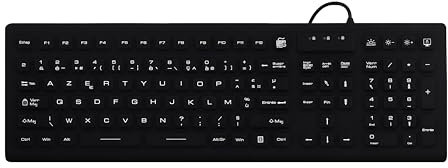 T'nB - Clavier Filaire Médical 100% Etanche certifié IP68, Résiste à l'eau et à la Poussière, Rétroéclairé, Layout Français AZERTY, Revêtement Silicone Facilement Nettoyable, Antibactérien- Noir