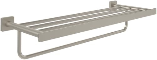 Villeroy & Boch Elements - Striking Handtuchablage, Handtuchhalter mit Ablage für Wandmontage, Handtuchablage mit Handtuchstange, Länge 595 mm, eckig, Brushed Nickel Matt