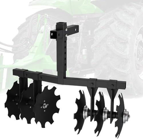 Disc Plow Harrow with Universal Receiver Mount - Adjustable Height Cut Disc for ATV UTV, Pull Behind Tiller Attachment