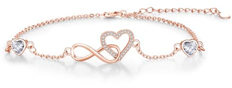 ZIPPICE Fußkettchen Silber 925 für Damen Unendlichkeit Herz Fußkette Fußkettchen Sommer Strand Schmuck Geschenk für Damen Verstellbare Fußkette 9+2 Zoll(Roségold)