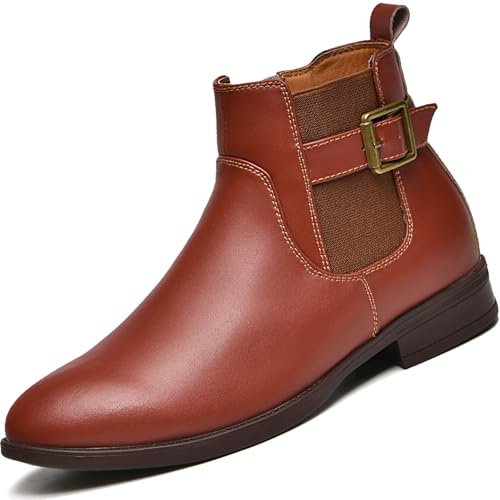 Lvptsh Women’s Classic Ankle Boots Side Zipper Leather Chelsea Boots Ladies Walking Booties Low Heel Casual Comfortable Short Booties,RedBrown,EU41