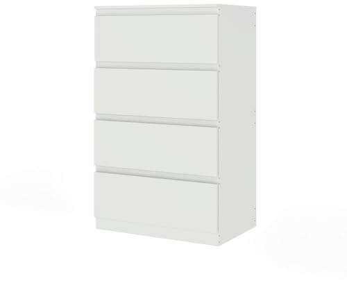 ZZINOKE Kommode mit 4 Schubladen, Weiß, 60x40x98cm, Stauraumschrank aus MDF mit Kippschutz, Aufbewahrungsschrank für Schlafzimmer Wohnzimmer Büro Kinderzimmer, Einfache Montage