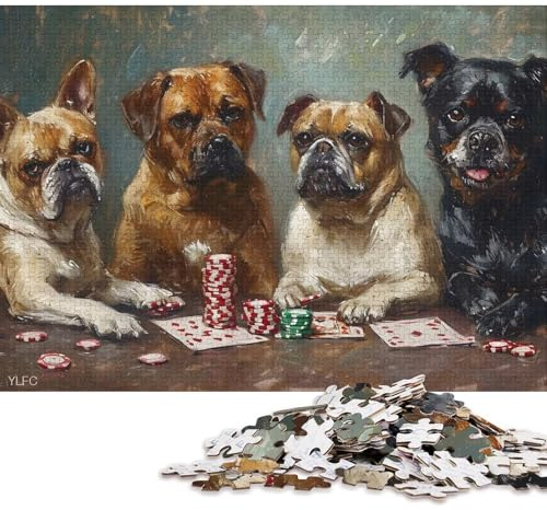 1000-teiliges Puzzle „Hunde beim Poker“ – Kreatives quadratisches Papierpuzzle für Erwachsene, 38 x 26 cm / 1000 Teile
