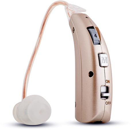 Heariqo™ Rechargeable Behind-the-Ear Hearing Amplifier for Adults – Single (Champagne Gold) | Digital Noise Reduction, Volume Control & USB Charging Dock