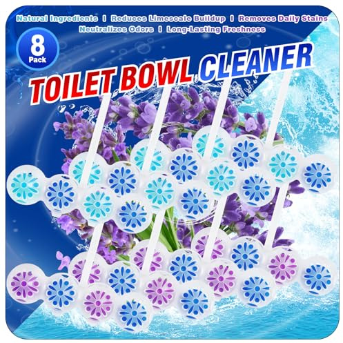 LASENTEUR Toilet Rim Block 8 Pack – Includes 4 Ocean Breeze, 4 Lavender | Scented Hangs, Long‑Lasting Toilet Freshener, Deep Cleaning Foam, Easy Hang Toilet Cleaner for Family Bathrooms