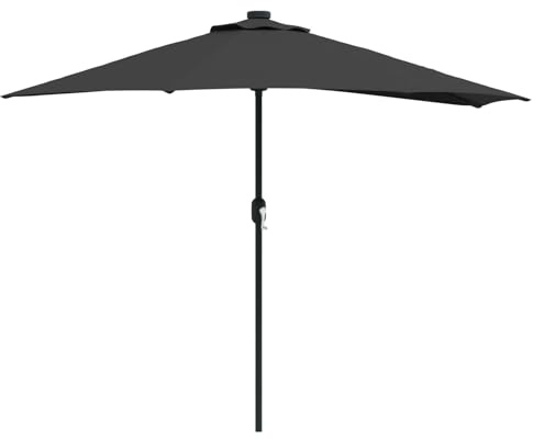 Garten-Sonnenschirm Schwarz 294x150x224cm, Polyester Markise für draußen, Sonnenschutz Außenterrasse, Solar LED, Kurbel, klappbar, rechteckiges Sonnensegel