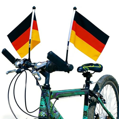 HOMAVEL 2 Stück Deutschland Fahrradfahne Schwarz-Rot-Gold mit Halterung | Deutschland Fahrradwimpel für Fahrrad, Roller, Anhänger, Ausflug, Straßenfest, Einheitstag, Bundesliga und Sportevents