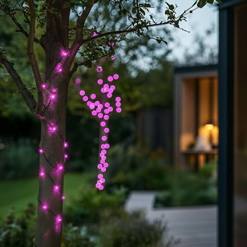 SolarCentre Zesty Solar-Lichterkette für den Außenbereich, Pink, 100 LEDs, 10 m