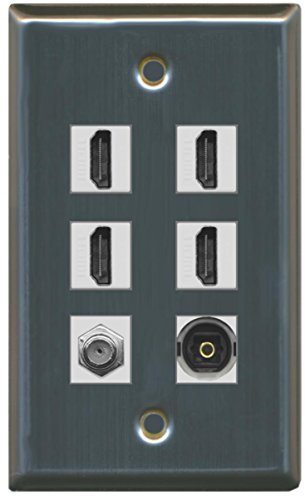 RiteAV - 4 HDMI and 1 - Coax Cable TV and 1 Toslink Port Wall Plate - Stainless Steel/Gray