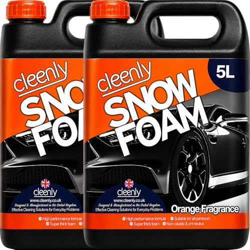 Cleenly Snow Foam Car Shampoo 2 x 5L Pre Wash Foam Cleaner – pH Neutral Thick Foam for Pressure Washer Lance – For Paintwork, Alloys & Glass – Scratch-Free Deep Cleaning Car Wash - Orange Fragrance