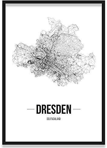 JUNIWORDS Stadtposter, Dresden, Wähle eine Größe, 21 x 30 cm, Poster mit Rahmen, Schrift B, Weiß