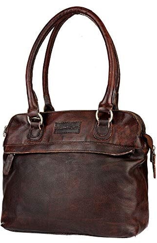 VEN-TOMY • Damen Umhängetasche aus hochwertigem Waschleder Leder Handtaschen VT416 (Dunkelbraun)