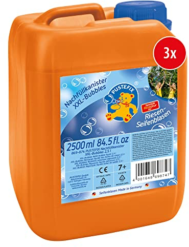 PUSTEFIX XXL-Bubbles Nachfüllkanister I 3 x 2,5 l Seifenblasenwasser I Bubbles Made in Germany I Riesen-Seifenblasen für Hochzeit, Kindergeburtstag, Polterabend I Spaß für Kinder & Erwachsene