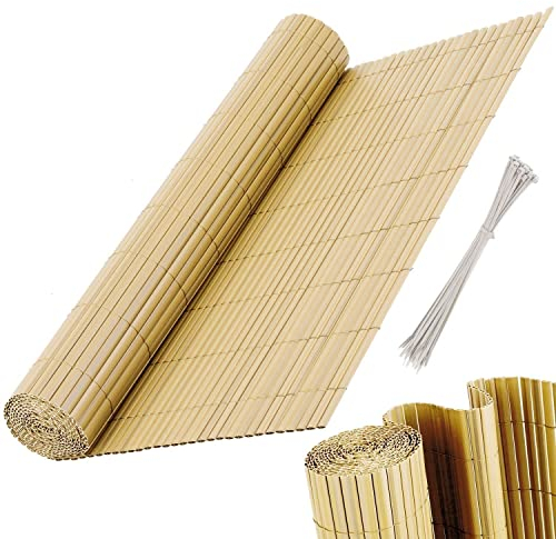 KESSER® Pare-Vue en PVC de Clôture Pare-Vue Revêtement de Balcon Paravent Lames renforcées résistantes aux intempéries, pour Jardin, Balcon, avec Attaches-câbles, Bambou,100 x 300 cm