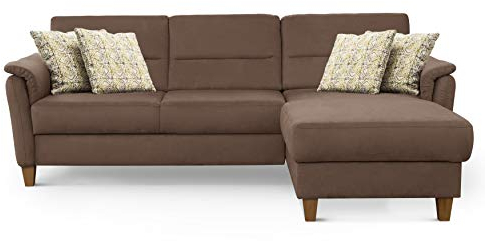 CAVADORE Schlafsofa Palera / Federkern-Ecksofa mit Schlaffunktion und Bettkasten / 244 x 89 x 163 / Mikrofaser-Bezug, Hellbraun