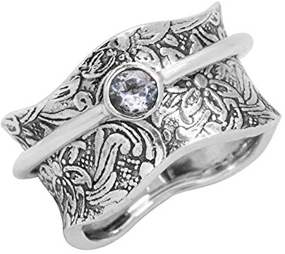 Energiestein Balance und Schönheit mit Halbedelstein Sterling Silber Meditation Spinner Ring (EU88S Labradorite, 54 (17.2))