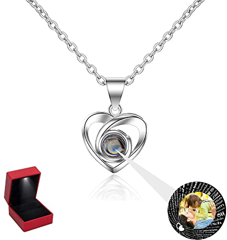 GiftStore Personalisierte benutzerdefinierte Foto Lrojektionskette ich Liebe Dich ?100 Sprachen Foto Anhänger Halskette 925 Sterling Silber Schmuck für Fraue