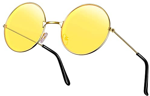 Weewooday Lunettes de Soleil Hippie Rondes Rétro de Fête des Années 70 (Jaune)