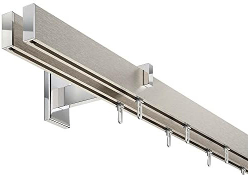 DécoProfi Gardinenstange Innenlauf 2-läufig Set Long rechteckig Silber Eloxiert/Verchromt I Länge: 600cm Aluminium für Wandmontage I Als Gardinenschiene & Vorhangstange geeignet