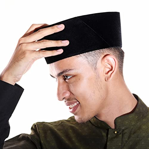 Desert Dress Songkok Hut Filz Schwarz Peci Kopiah Cap Brunei Indonesien Malaysia Singapur Philippinen Thailand, Schwarz , 58
