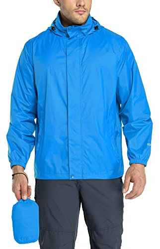 33,000ft Men's Lightweight Waterproof Outdoor Jackets Windproof Rain Shell Jacket Packaway Hooded Raincoat for Golf Fishing Cycling Medium Blue 2XL