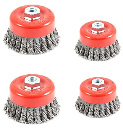 VIVIIHOO Spazzola a Tazza Spazzola Metallica per smerigliatrice angolare, Ø 75 mm + Ø 100mm Set di spazzole Metalliche M14 per smerigliatrice angolare, Filo di Acciaio Flessibile Annodato (4pz)