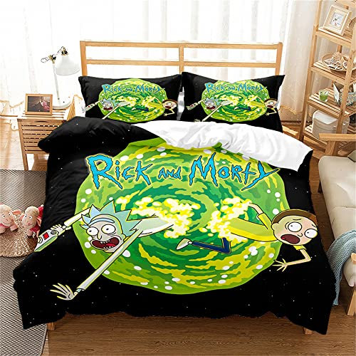 Ste-X Rick and Morty Bettbezug-Set Mit Passenden Kissenbezügen, Fadenzahl 120, Garantierter Steppschutzbezug, Premium-Bettwäsche-Kollektion, Extra Weich (220x240cm,RAM 08)