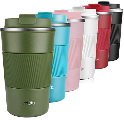 eeQiu Kaffeebecher to go - 18oz/510ml 100% Auslaufsicher, Kaffeebecher, Edelstahl doppelwandig isoliert, auslaufsicher, Coffee to go, Kaffee & Tee Isolierbecher Travel Mug (Verde)