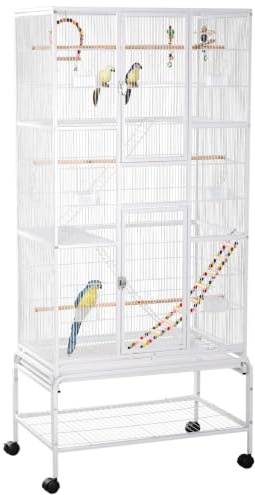 PawHut Large Bird Cage Budgie Cage 3 Tier Aviary Stand Wheels Shelf White