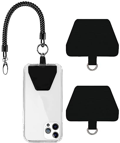 BOBOZHONG Phone Lanyard,Adjustable Strap Holder for Cell Phone Universal Theftproof Anti-Lost Elastic Tether Wrist Strap with 2PCS Phone Lanyard Patch Padfor Most Smartphones(Black)