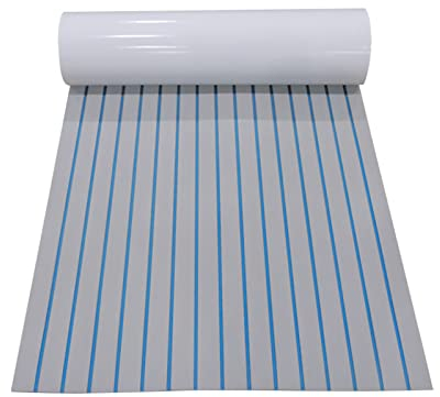 SanBouSi Bodenbelag für Boote Selbstklebend Teak Eva Schaum Deckbeschläge Hellgrau mit Blau, Rutschfester Teppich Matte für Boote Yachten Schiffsdecks Schnellboote 240x90cm
