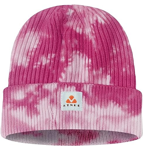 ATNKE Strick Beanie Mütze Dehnbar Weich Warm Täglich Winter Mützen mit Manschetten für Herren und Damen Geschenke/Tie Dye Pink