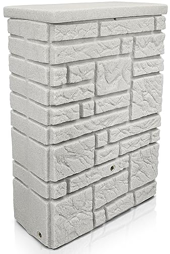YourCasa Regentonne 300 Liter [StoneRain] mit Metallgewinde und Deckel in Steinoptik - Regenfass Frostsicher aus Kunststoff - Regenwassertonne - Regenwassertank Garten Wassertank (Hellgrau)