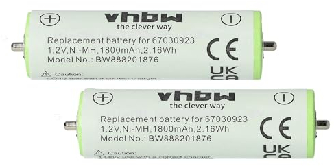 vhbw 2X Akku Ersatz für Panasonic WER160L2506, WES2047L2508 für Rasierer (1800 mAh, 1,2 V, NiMH)