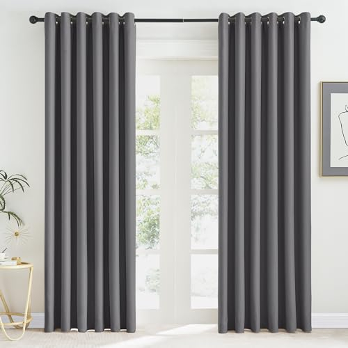 KGORGE Tende Oscuranti per Interni 2 Pezzi L 200 x A 220 CM Tenda Divisoria Termica Isolante con Anelli per Soggiorno Curtains Camera da Letto Moderna, Grigio