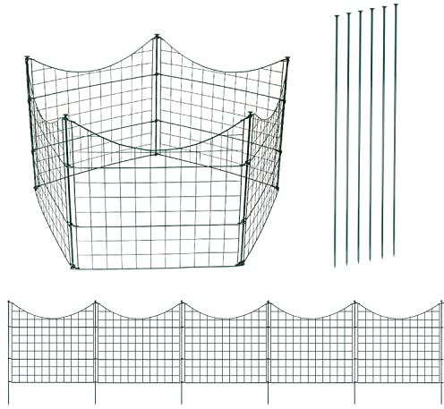 Herrselsam Teichzaun Zaunelemente, Gartenzaun Steckzaun Metall mit 20 Zaunelemente und 24 Befestigungsstäben, Gitterzaun Set für den Garten, Welpanauslauf, Freigehege (Unterbogen,Grün)