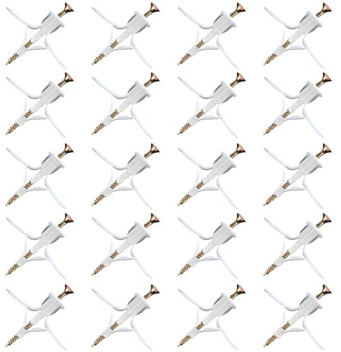 Auvotuis 20 tasselli per cartongesso con viti, tasselli autoperforanti per pareti cave a farfalla, kit di tasselli in plastica resistente, per installazione a parete in cartongesso (bianco)