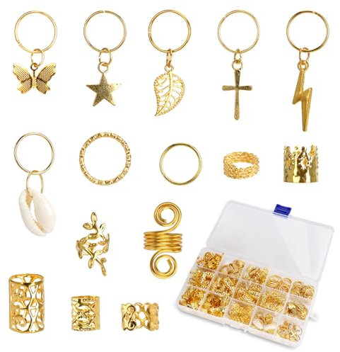 244 Stück Goldene Haarschmuck zum Zöpfe, Haarspiralen Clips Haarschmuck, Dreadlock-Haar-Accessoire-Set, Metallene Haar Geflecht Ringe Schmuck Clips, Haar Dekoration Charms für DIY Party Festival