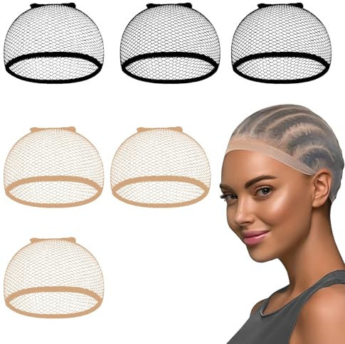 6 Stück Wig Cap, Haarnetz für Perücken, Nylon Wig Cap Perücke Kappen, Perückenkappen, Netz Unterziehhaube Dehnbare Elastische Atmungsaktive, 3 Schwarze Haarnetz, 3 Nackt Beige Perückenkappen