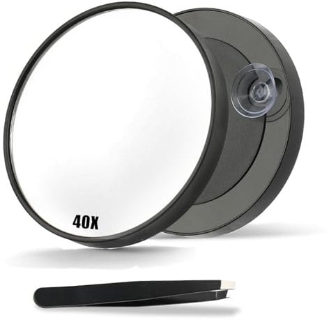 Deepton 40x Vergrößerungsspiegel, 8.8cm mit Saugnapf und Pinzette Set, Kosmetikspiegel mit Vergrößerung, Schminkspiegel Make up Spiegel für Make-up (40x-8.8cm)