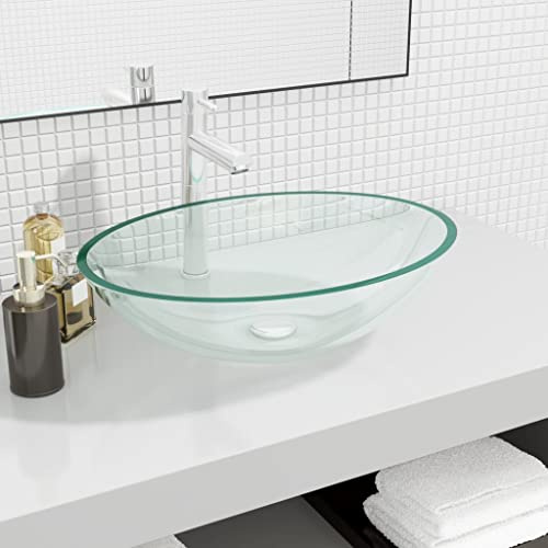 Qnhdfrt Lavabo da appoggio in vetro, 50 x 37 x 14 cm, trasparente, spessore 1,2 cm, design moderno e durevole, per WC degli ospiti, bagno, cucina, campeggio