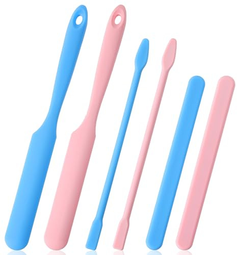 6PCS Small Silicone Spatula Mini Jar Scraper, Colorful Small Spatula Silicone Set, Long Spatulas for Baking Mixing Kitchen Waxing (2 Color and 3 Styles)
